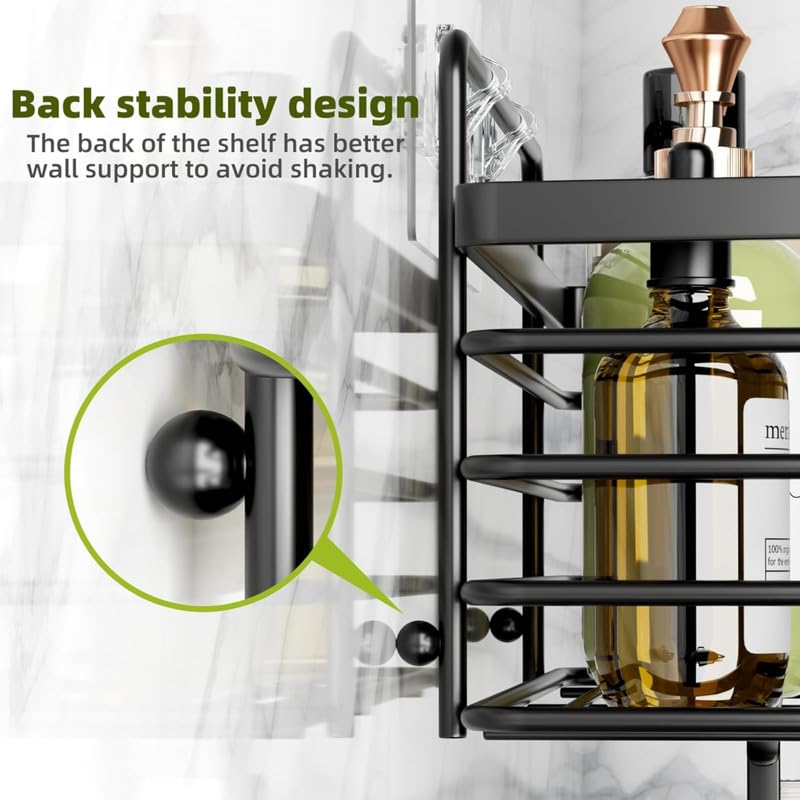 JIALTO Bathroom Organiser Without Drill Set of 2 | Self Adhesive Bathroom Shelf Wall Mounted | SUS 304 Stainless Steel Shower Caddy for Bathroom & Kitchen–Black - Image 5