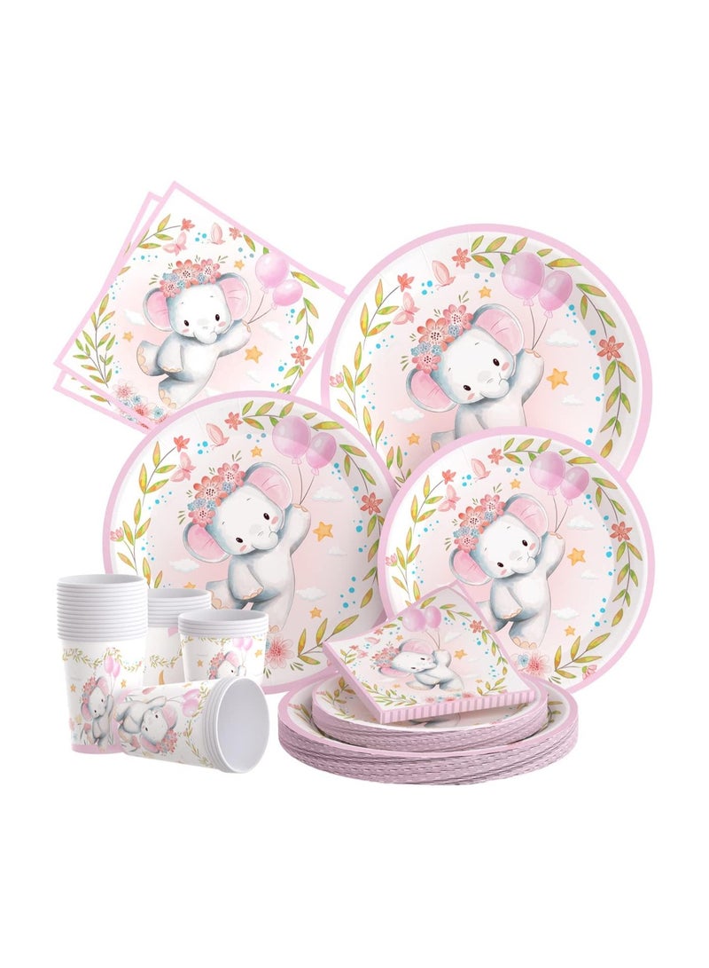 Zikra Elephant Baby Shower Party Plates Girls, Elephant Baby Shower Party Decorations for Girl, Pink Elephant Baby Girl Shower or Birthday Party Decoration, Pink Baby Girl Shower Decorations (50PCS) - Image 1