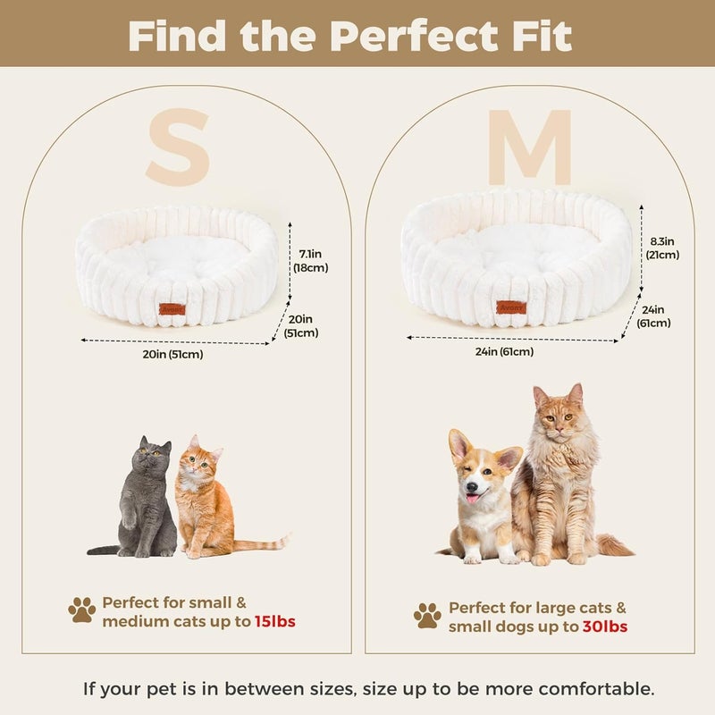 Avont Fluffy Cat Bed, Round Pet Beds for Indoor Cats with Washable Cushion & Non-Slip Bottom, Cozy Sleeping Nest for Kittens & Small Dogs -Cream(M) - Image 5