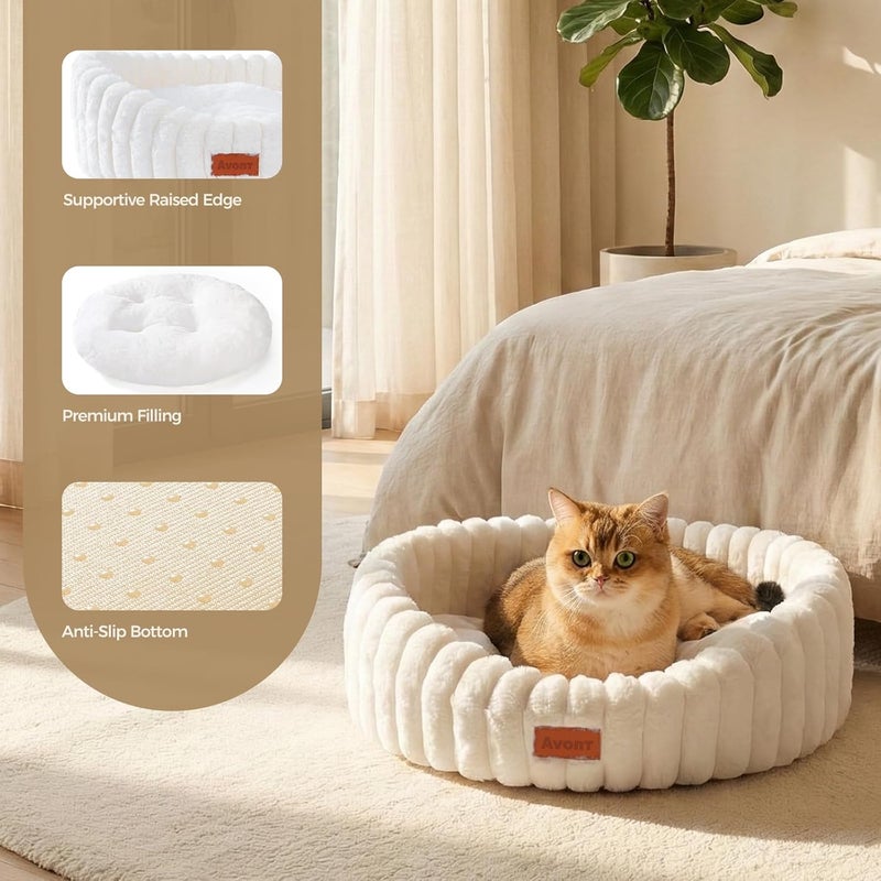 Avont Fluffy Cat Bed, Round Pet Beds for Indoor Cats with Washable Cushion & Non-Slip Bottom, Cozy Sleeping Nest for Kittens & Small Dogs -Cream(M) - Image 2
