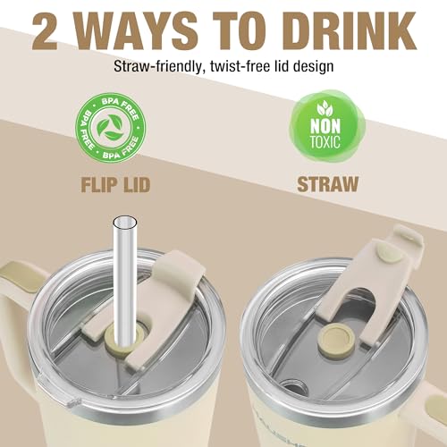 HAUSHOF 40 oz Tumbler with Handle and Straw Insulated Stainless Steel Coffee Tumbler with Tritan Lid Double Walled Travel Mug Water Bottle Cup Large Tumbler for Hot and Cold Drinks - Image 3