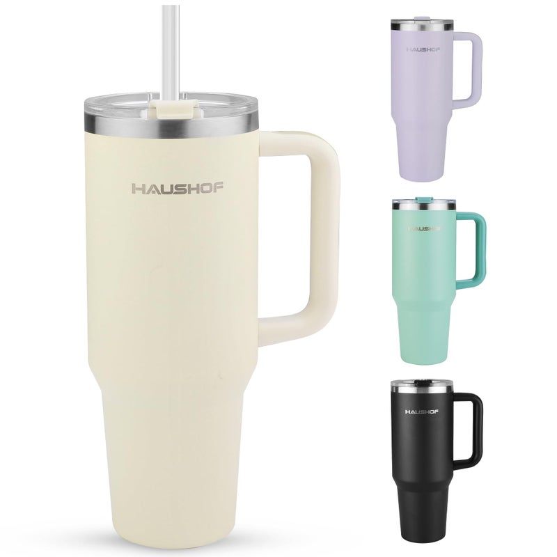 HAUSHOF 40 oz Tumbler with Handle and Straw Insulated Stainless Steel Coffee Tumbler with Tritan Lid Double Walled Travel Mug Water Bottle Cup Large Tumbler for Hot and Cold Drinks - Image 2