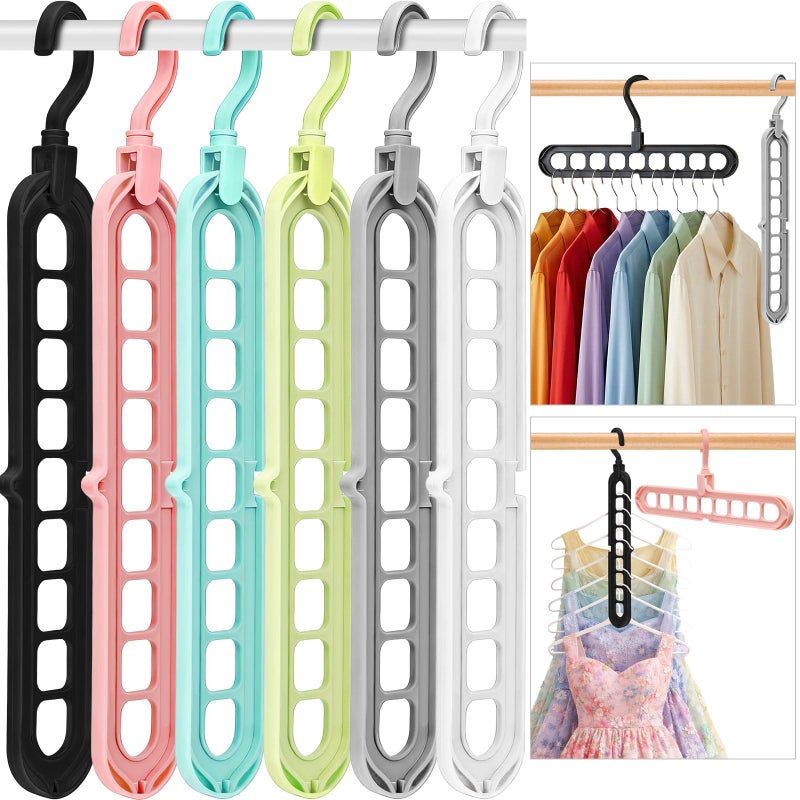 HEYHOUSE Closet Organizers and Storage,College Dorm Room Essentials,Pack of 6 Multifunctional Organizer Magic Space Saving Hangers with 9 Holes Storage Organization for Wardrobe Closet - Image 1