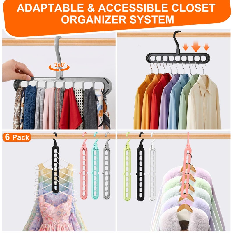 HEYHOUSE Closet Organizers and Storage,College Dorm Room Essentials,Pack of 6 Multifunctional Organizer Magic Space Saving Hangers with 9 Holes Storage Organization for Wardrobe Closet - Image 3