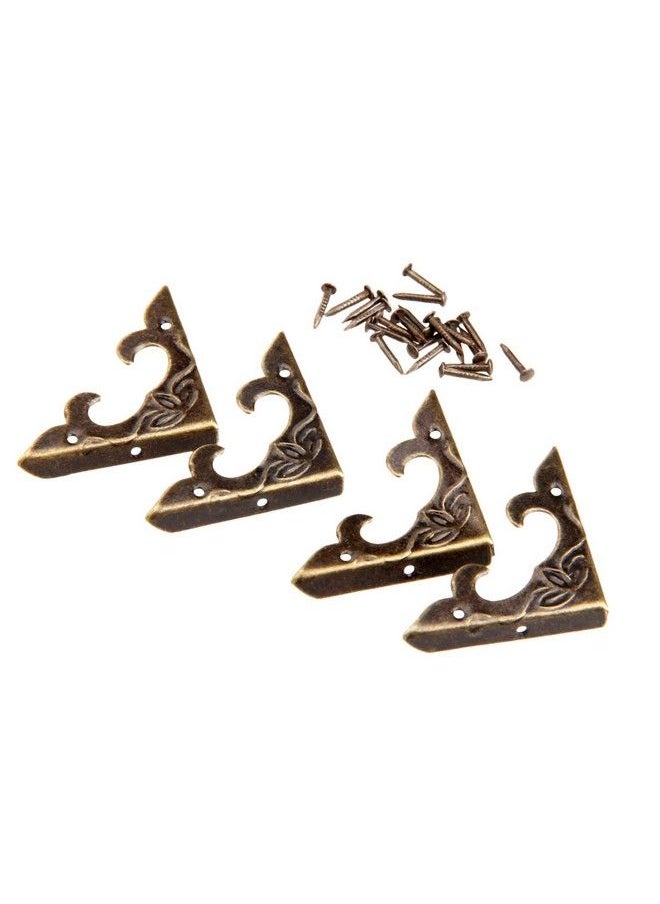 Dophee - 4Pcs Antique Brass Box Corner Protectors Vintage Decorative Corner Brackets Guards For Jewelry Box Wooden Case Chest Table Desk Photo Frame 1.18"X1.18"X0.18" - Image 1