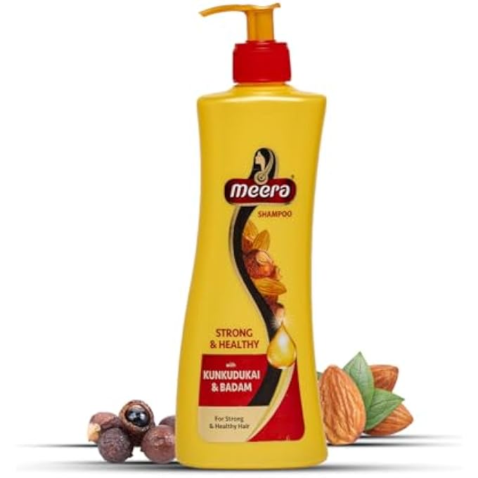 Meera Strong and Healthy Shampoo with Kunkudukai and Badam (Sapindus and Almond) to Reduce Hairfall 340 ml