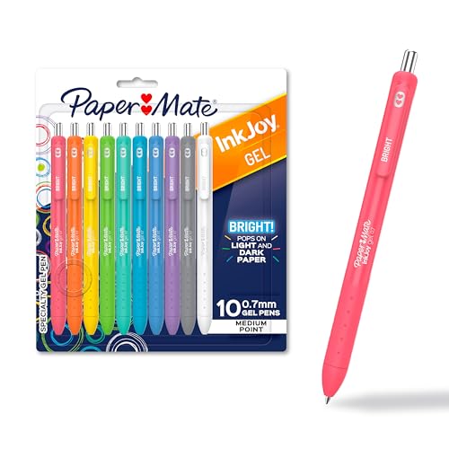 Paper Mate InkJoy Bright Pens, Gel Pens, Medium Point (0.7mm), Retractable, Assorted Brighter Colors, 10 Count - Image 1