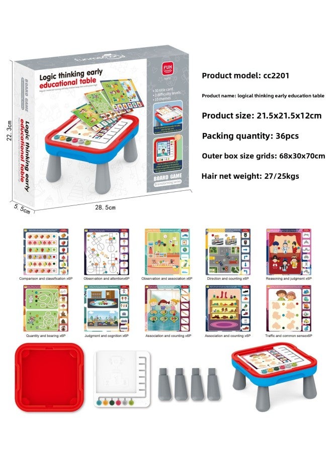 طاولة التعليم المبكر للتدريب على التفكير المنطقي للأطفال، طاولة التعلم التفاعلية بين الوالدين والطفل، ألعاب مونتيسوري التعليمية للأطفال - اللون: طاولة التفكير المنطقي للتعليم المبكر - نسخة إنجليزية نقية (36 قطعة) - Image 1