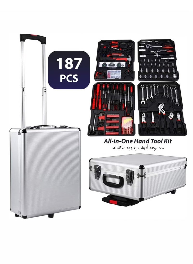 Toshionics 187 Pieces Professional Tool Kit Set with Trolley Case Hand Tool Set, Automobile Tools for repairs and Workshops, Mechanics, Construction Workers and Home Garage Use - Image 1