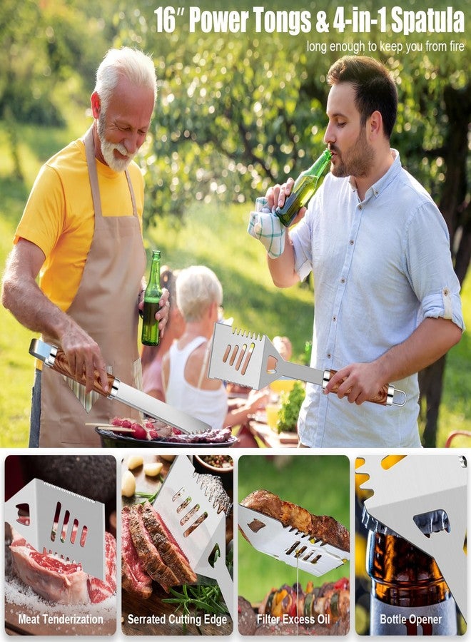 RINPIR 35pcs Deluxe Grilling Gifts Set for Birthday Christmas，Stainless Steel BBQ Accessories Kit for Men Dad, Professional Grill Tools Utensils with Scissors, Meat Claws in Aluminum Case Brown - Image 5