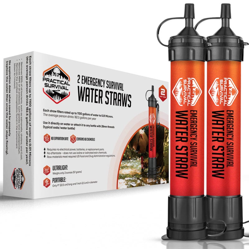 Practical Survival 2 High-Capacity Emergency Water Straws â€“ Lightweight, Reusable, 1800-Gallon Filters for Camping, Hiking, Travel, Biking, Survival, and Emergencies. No Expiration Date, Perfect for Preparedness - Image 1