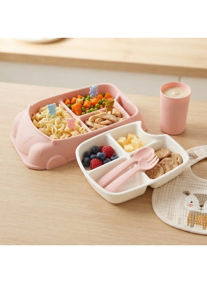 طبق على شكل سيارة مع فاصل للأطفال - روز - Image 3