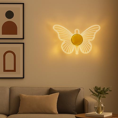 Lamp master Lampmaster Golden Butterfly LED Wall Light | 3 Color Modes Acrylic Wall Sconce for Bedroom, Living Room, Kids Room, Vanity, Decorative Modern Wall & Ceiling Lamp | Pack of 2 - Image 3