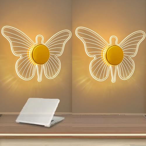 Lamp master Lampmaster Golden Butterfly LED Wall Light | 3 Color Modes Acrylic Wall Sconce for Bedroom, Living Room, Kids Room, Vanity, Decorative Modern Wall & Ceiling Lamp | Pack of 2 - Image 1
