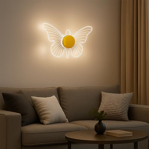 Lamp master Lampmaster Golden Butterfly LED Wall Light | 3 Color Modes Acrylic Wall Sconce for Bedroom, Living Room, Kids Room, Vanity, Decorative Modern Wall & Ceiling Lamp | Pack of 2 - Image 2