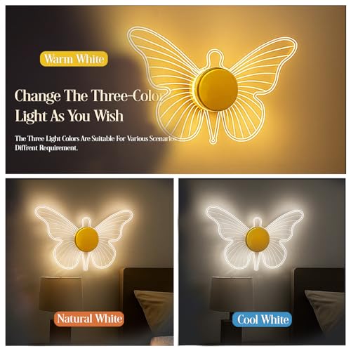 Lamp master Lampmaster Golden Butterfly LED Wall Light | 3 Color Modes Acrylic Wall Sconce for Bedroom, Living Room, Kids Room, Vanity, Decorative Modern Wall & Ceiling Lamp | Pack of 2 - Image 4