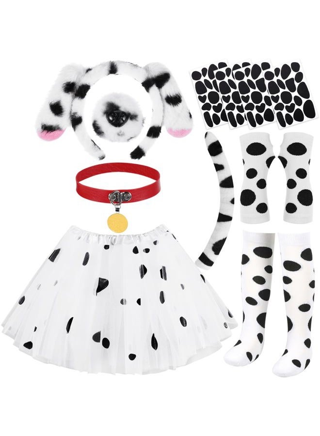 Fabllewavi 9 Pcs Dalmatian Costume Accessories Set for Women - Dalmatian Ear Headband Nose Tail Stickers Gloves Tights Tutu with Role Play Supplies for Halloween 100 Days of School Cosplay Kits Dress Up - Image 1