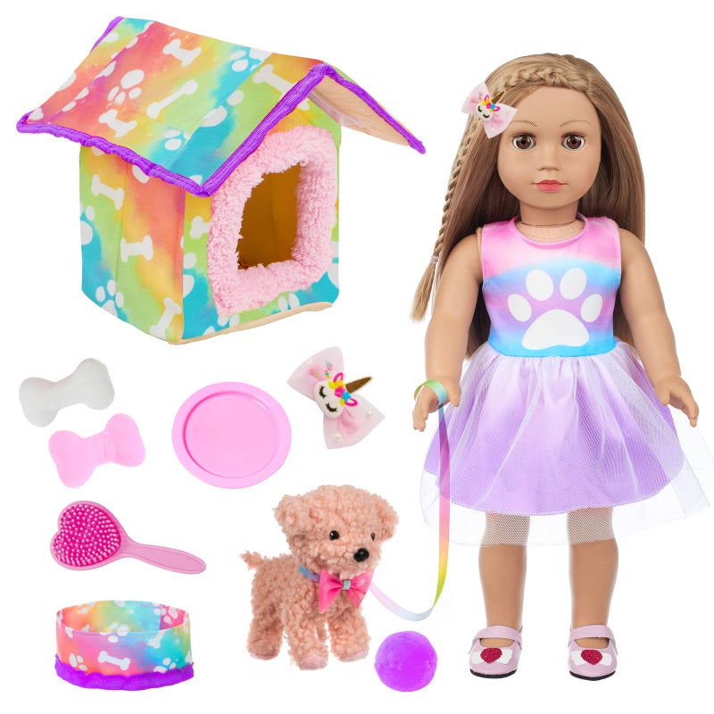 DOTVOSY American 18 Inch Dolls Clothes and Accessories Pets Dog Play Sets for 18 Doll Included DressPets Dogpet Nest Toy Ball Hair Comb - Image 4