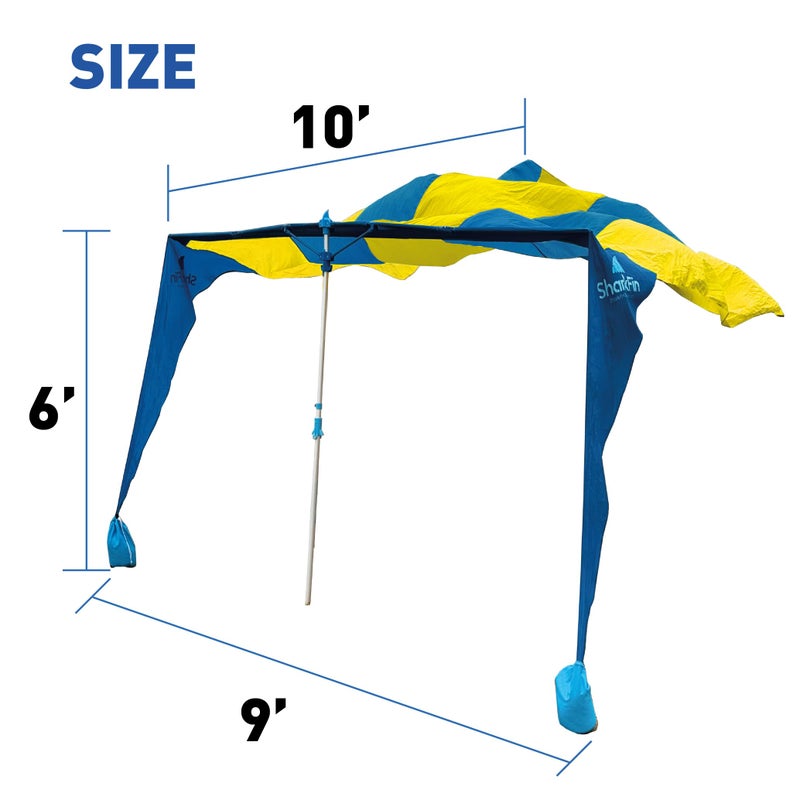EasyGoProducts Shark FIN Shade Beach Tent Wind Sun Canopy Portable Easy Set Up UPF 50+ No Assembly Required 3-30 MPH - 1 to 8 People - Tie Downs Included - 2 Sizes Large 9' X 10' & Giant 13.5' X 10' PATENTS Pending - Image 4