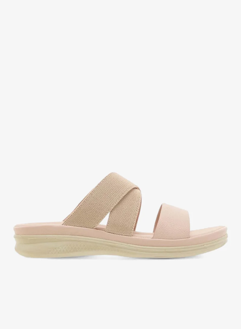 Women's Textured Slip-On Cross Strap Sandals with Flat Heels