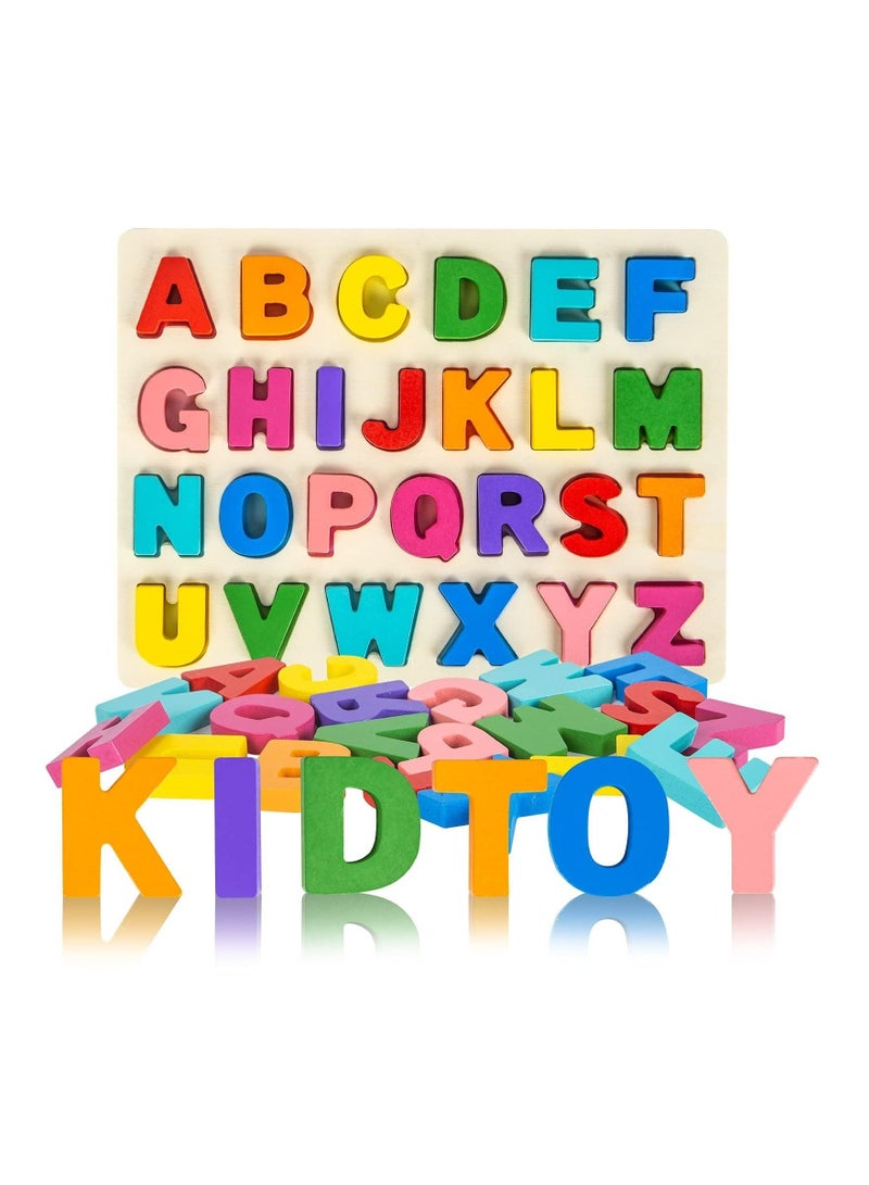 Alphabet Puzzle, Wooden Puzzles for Toddlers 1 2 3 4 Year Old, ABC Puzzle Shape Alphabet Toys with Puzzle Board and Letter Blocks, Preschool Educational Learning Toys Gift for Girls Boys