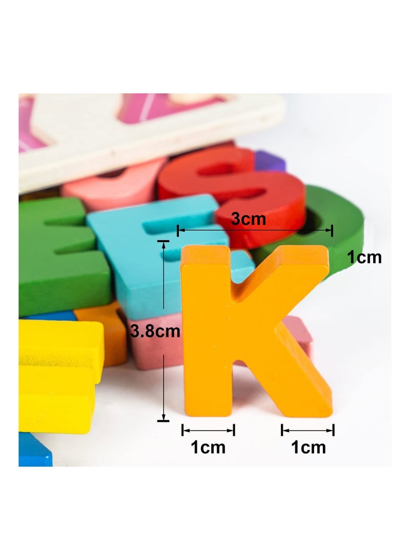 Alphabet Puzzle, Wooden Puzzles for Toddlers 1 2 3 4 Year Old, ABC Puzzle Shape Alphabet Toys with Puzzle Board and Letter Blocks, Preschool Educational Learning Toys Gift for Girls Boys