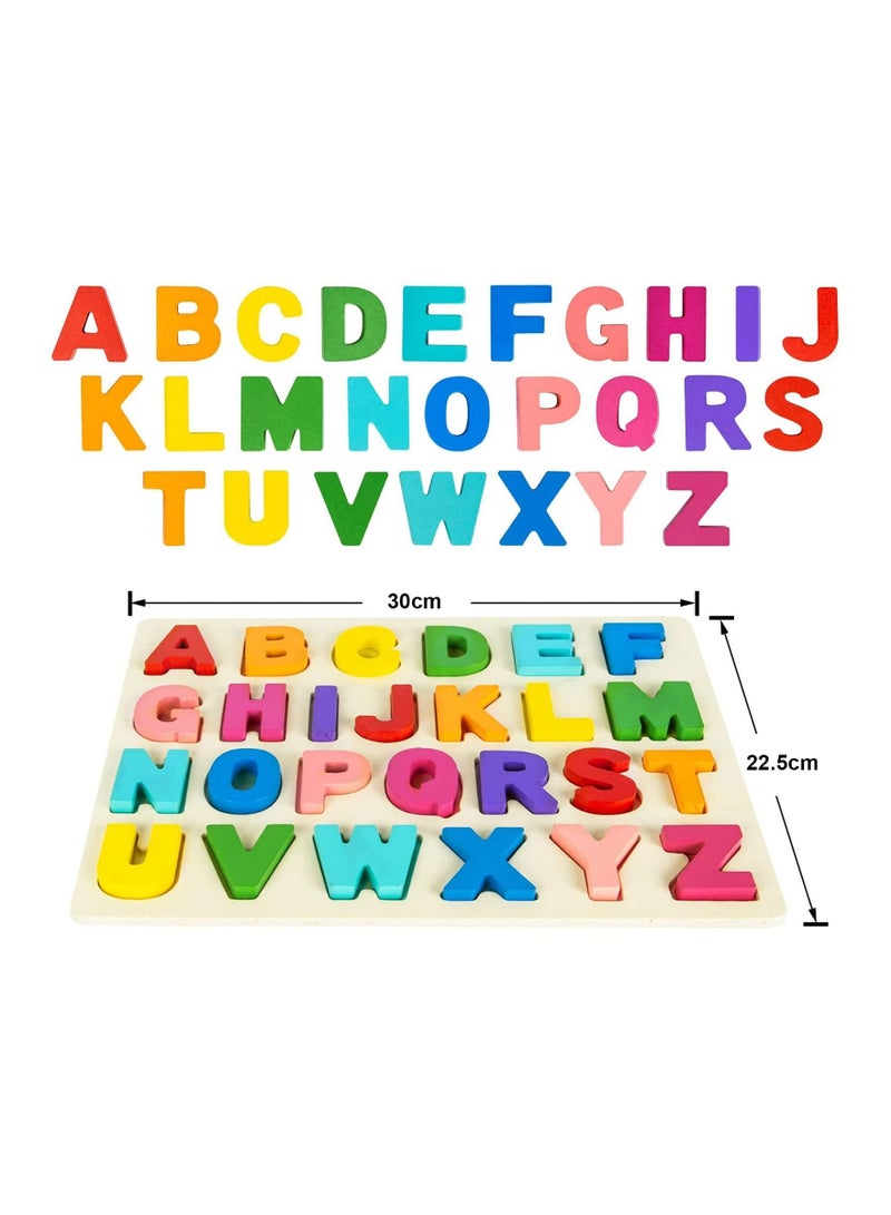 Alphabet Puzzle, Wooden Puzzles for Toddlers 1 2 3 4 Year Old, ABC Puzzle Shape Alphabet Toys with Puzzle Board and Letter Blocks, Preschool Educational Learning Toys Gift for Girls Boys