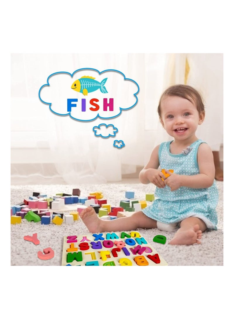 Alphabet Puzzle, Wooden Puzzles for Toddlers 1 2 3 4 Year Old, ABC Puzzle Shape Alphabet Toys with Puzzle Board and Letter Blocks, Preschool Educational Learning Toys Gift for Girls Boys