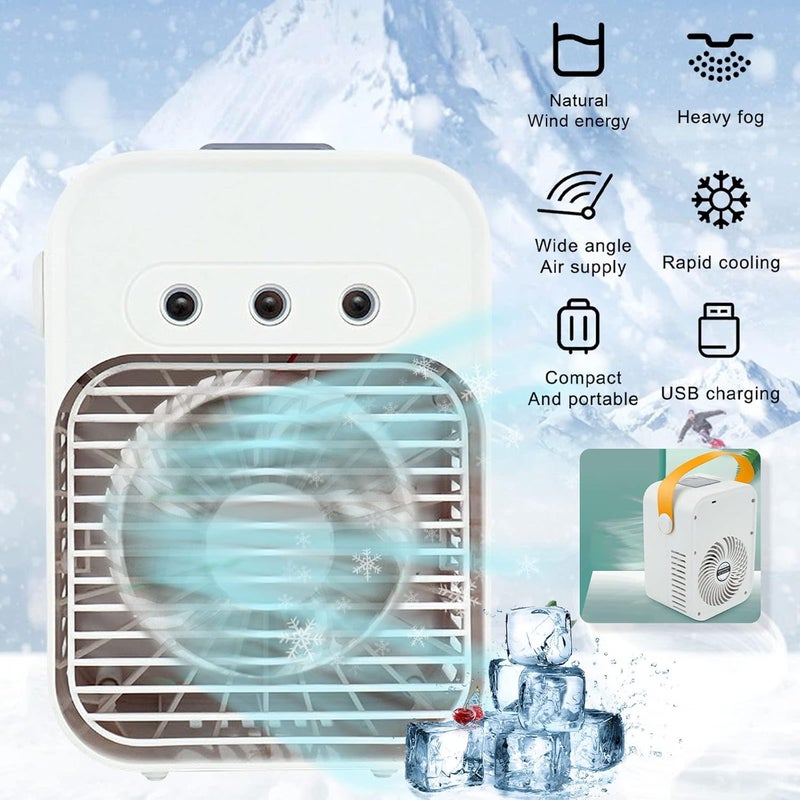 klarako Portable Air Conditioner Fan, USB Rechargeable Portable AC, 3 Speeds Adjustable Personal Small Cooling Fan, 4IN1 Desk Mini Fan with Humidifier &LED Light for Room Travel - Image 2