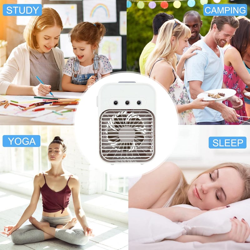 klarako Portable Air Conditioner Fan, USB Rechargeable Portable AC, 3 Speeds Adjustable Personal Small Cooling Fan, 4IN1 Desk Mini Fan with Humidifier &LED Light for Room Travel - Image 4