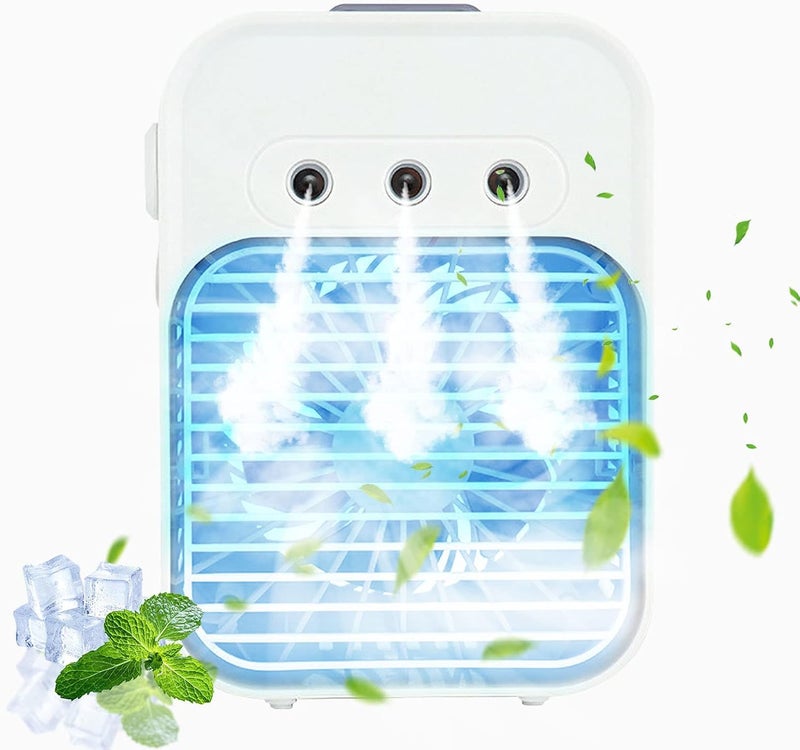 klarako Portable Air Conditioner Fan, USB Rechargeable Portable AC, 3 Speeds Adjustable Personal Small Cooling Fan, 4IN1 Desk Mini Fan with Humidifier &LED Light for Room Travel - Image 1