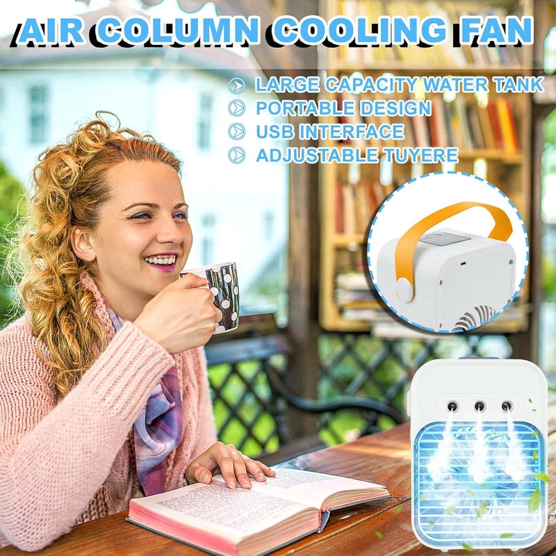 klarako Portable Air Conditioner Fan, USB Rechargeable Portable AC, 3 Speeds Adjustable Personal Small Cooling Fan, 4IN1 Desk Mini Fan with Humidifier &LED Light for Room Travel - Image 5