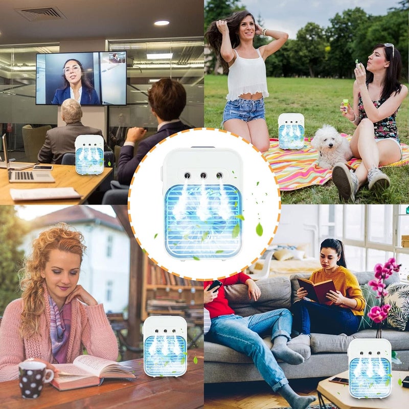 klarako Portable Air Conditioner Fan, USB Rechargeable Portable AC, 3 Speeds Adjustable Personal Small Cooling Fan, 4IN1 Desk Mini Fan with Humidifier &LED Light for Room Travel - Image 3