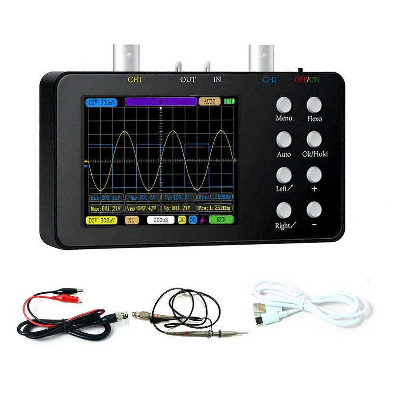 Compact Portable Digital Oscilloscope 50M Sampling Rate 10M Analogue Bandwidth Handheld Current Oscilloscope Cellphone Repairs Lissajous Patterns 6A Current Waveform Measurement Dual-channel - Image 1