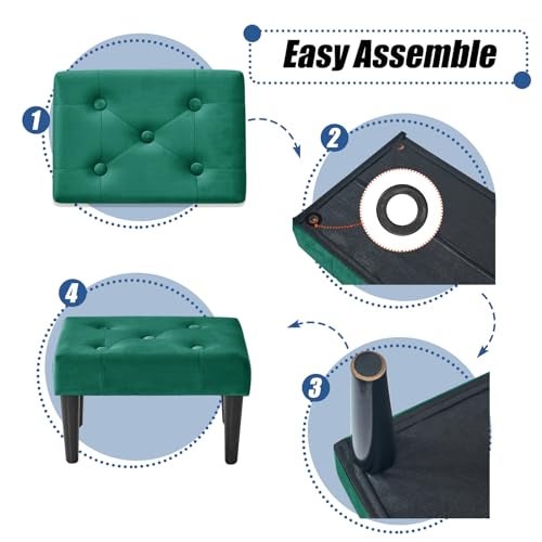 BRIAN & DANY Small Footstool Ottoman, Velvet Soft Foot Stool Ottoman with Wood Legs, Sofa Footrest for Living Room Entryway Office (Blackish Green) - Image 4