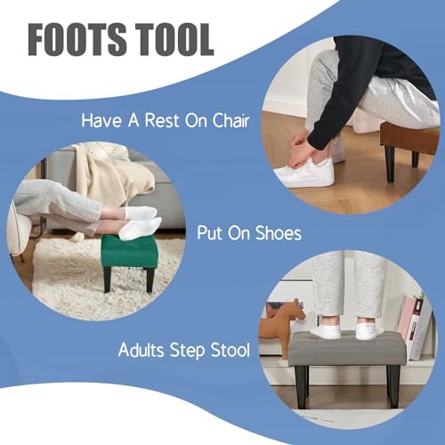 BRIAN & DANY Small Footstool Ottoman, Velvet Soft Foot Stool Ottoman with Wood Legs, Sofa Footrest for Living Room Entryway Office (Blackish Green) - Image 5