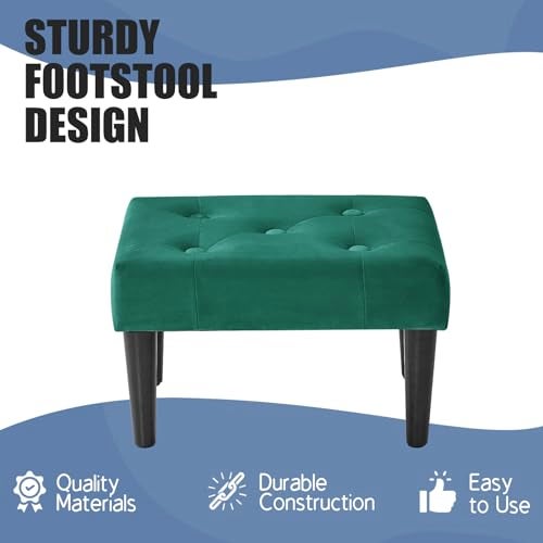 BRIAN & DANY Small Footstool Ottoman, Velvet Soft Foot Stool Ottoman with Wood Legs, Sofa Footrest for Living Room Entryway Office (Blackish Green) - Image 3