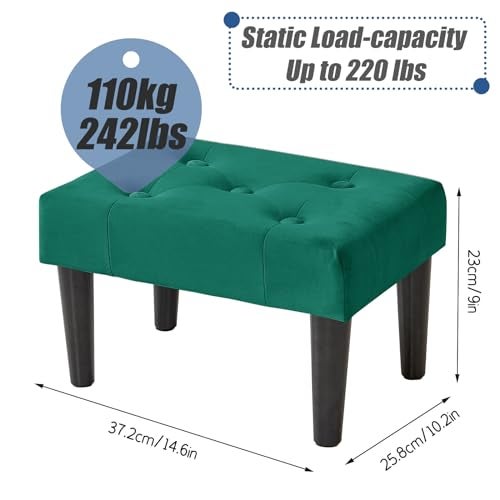 BRIAN & DANY Small Footstool Ottoman, Velvet Soft Foot Stool Ottoman with Wood Legs, Sofa Footrest for Living Room Entryway Office (Blackish Green) - Image 2