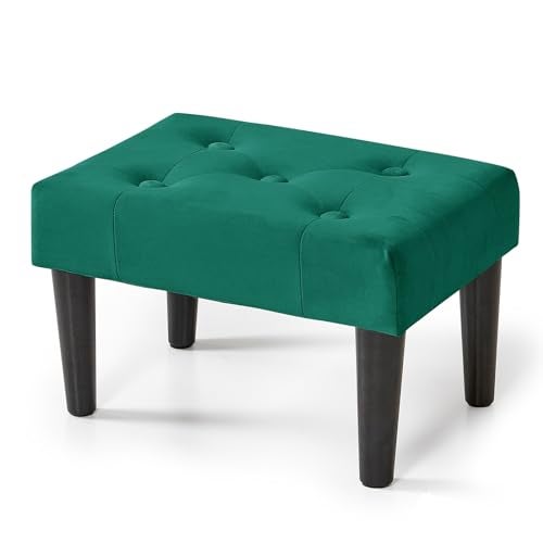 BRIAN & DANY Small Footstool Ottoman, Velvet Soft Foot Stool Ottoman with Wood Legs, Sofa Footrest for Living Room Entryway Office (Blackish Green) - Image 1