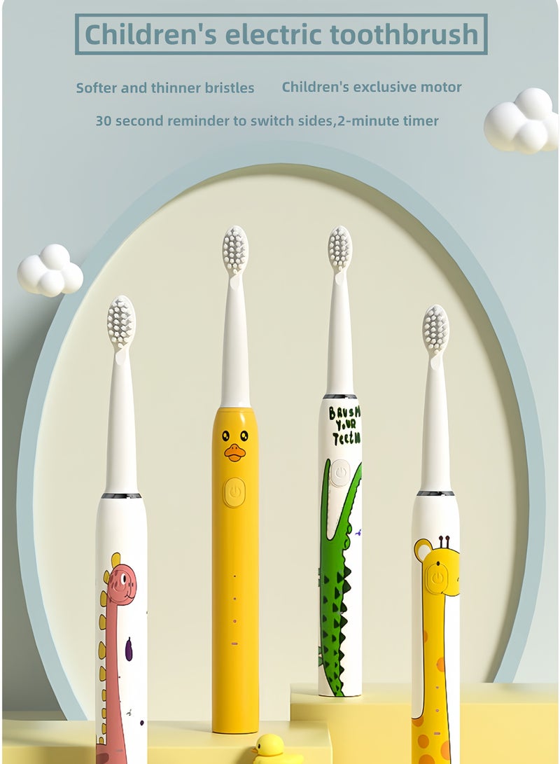 children's electric toothbrush with 4 brush , suitable for children's brush head and motor frequency, 2-minute intelligent timing to develop good habits/giraffe pattern - Image 1