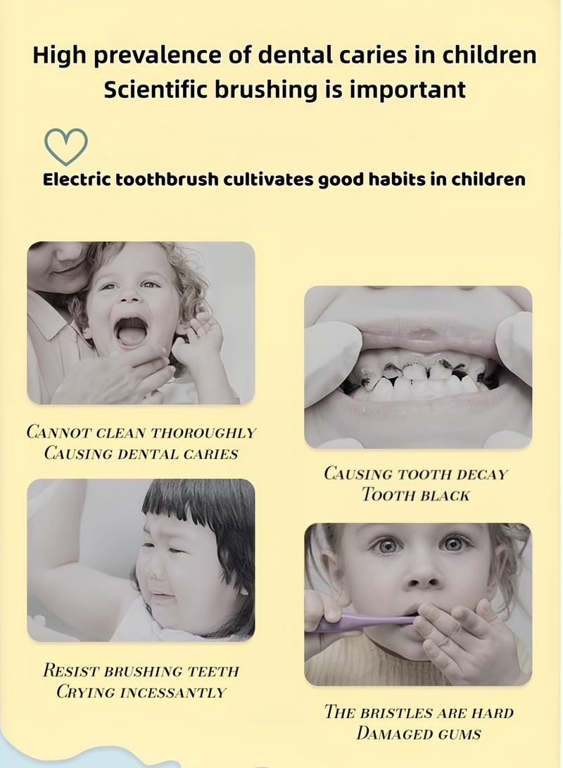 children's electric toothbrush with 4 brush , suitable for children's brush head and motor frequency, 2-minute intelligent timing to develop good habits/giraffe pattern - Image 2