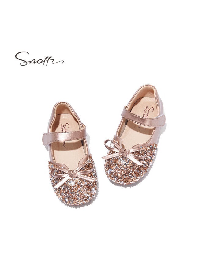 Snoffy Sinafei Girls' Leather Shoes, Spring And Autumn Children's Crystal Shoes, Shiny Diamond Princess Shoes, Comfortable Soft-soled Flats For Little Girls, Rose Gold, Size 30 - Image 2