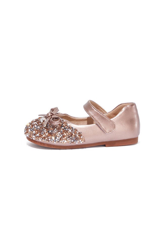 Snoffy Sinafei Girls' Leather Shoes, Spring And Autumn Children's Crystal Shoes, Shiny Diamond Princess Shoes, Comfortable Soft-soled Flats For Little Girls, Rose Gold, Size 30 - Image 5