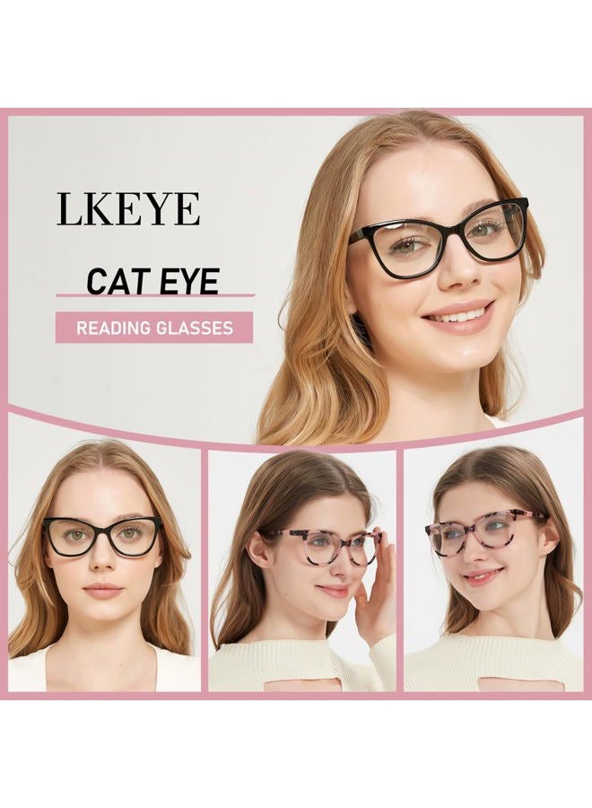 LKEYE Reading Glasses Women Cat Eye Blue Light Computer Readers Stylish Spring Hinge Designer Fashion Cute Eyeglasses LK6094 (3Pack,Black,Tortoiseshell,Pink +1.25 Strength) - Image 2