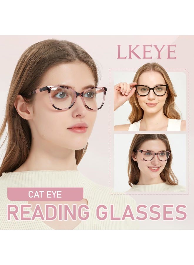 LKEYE Reading Glasses Women Cat Eye Blue Light Computer Readers Stylish Spring Hinge Designer Fashion Cute Eyeglasses LK6094 (3Pack,Black,Tortoiseshell,Pink +1.25 Strength) - Image 4