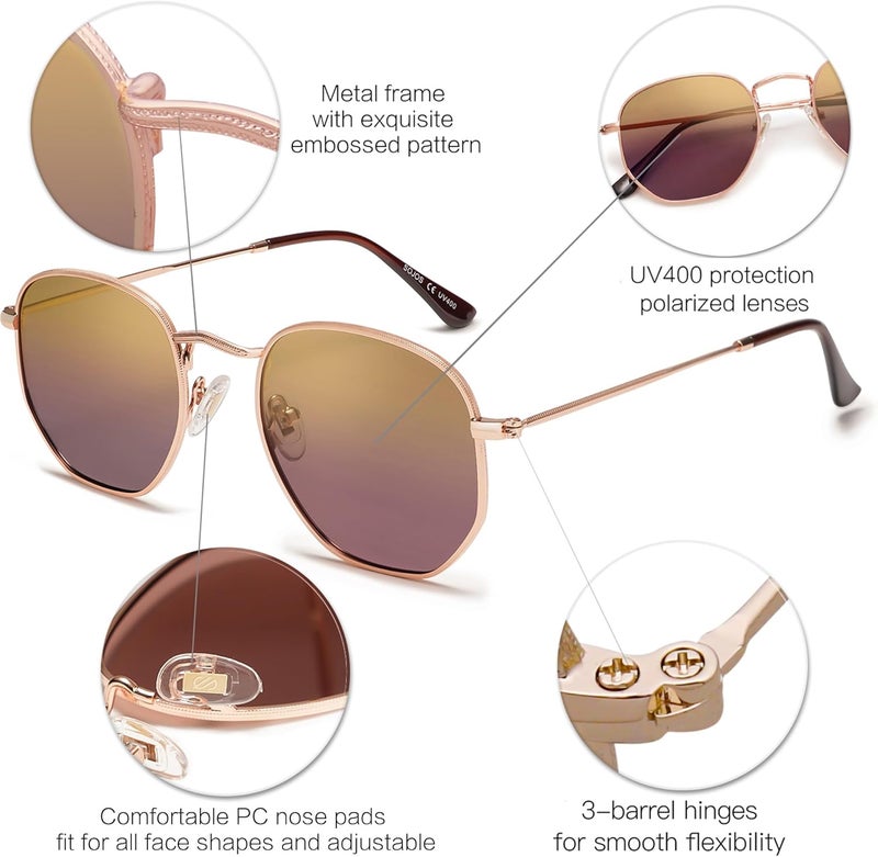Sojos Square Polarized Sunglasses for Women Men Small Hexagonal Polygon Mirrored Lens SJ1072 - Image 4