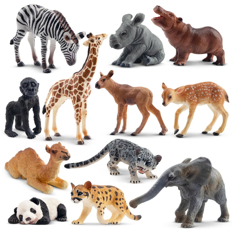 Toymany 12PCS Forest Animals Baby Figurines Realistic Woodland Animals Figures Toys Includes Elephant Mountain Lion Giraffe and Deer Cubs Cake Toppers Christmas Birthday Gift for Kids Toddlers - Image 2