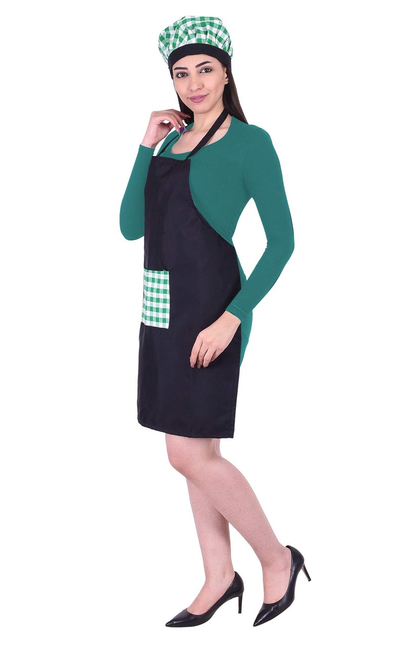 Switchon Waterproof Black and Green Kitchen Apron With Cap - Image 2