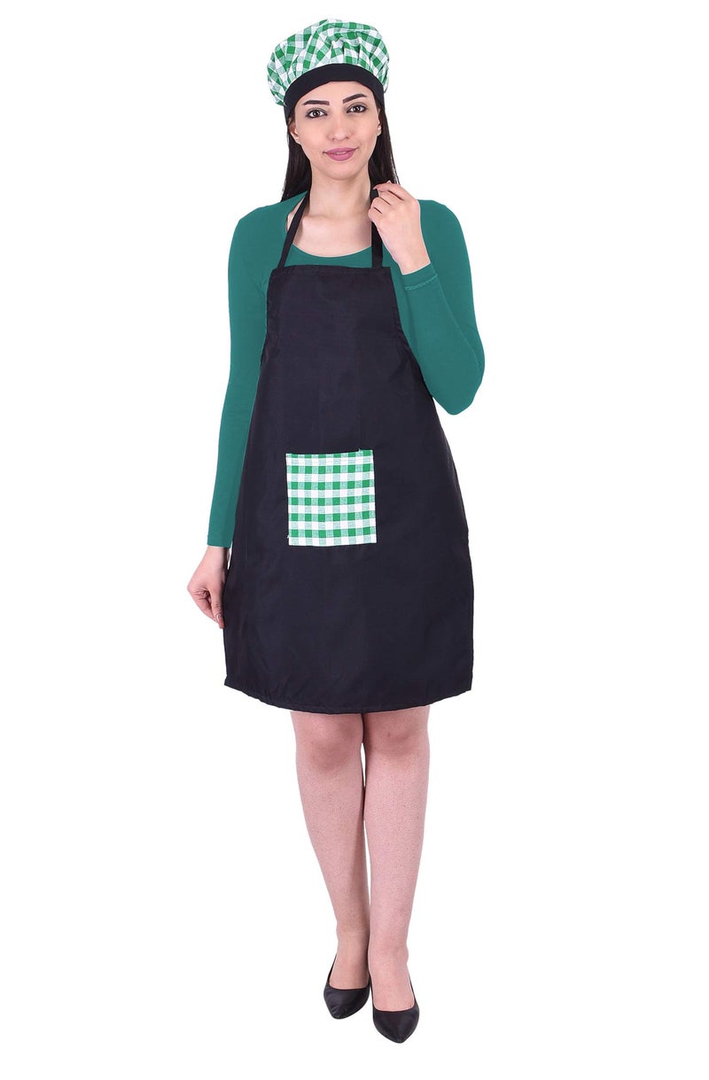 Switchon Waterproof Black and Green Kitchen Apron With Cap - Image 1