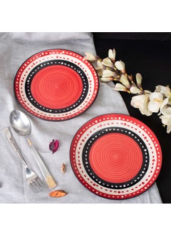 Caffeine Caffeine Ceramc Handmade Red & Black Dot Combo Dinner Set of 14 Pcs. (4 Dinner Plate, 4 Quarter Plate, 4 Katori Bowl, 2 Serving Bowl)  - Image 3
